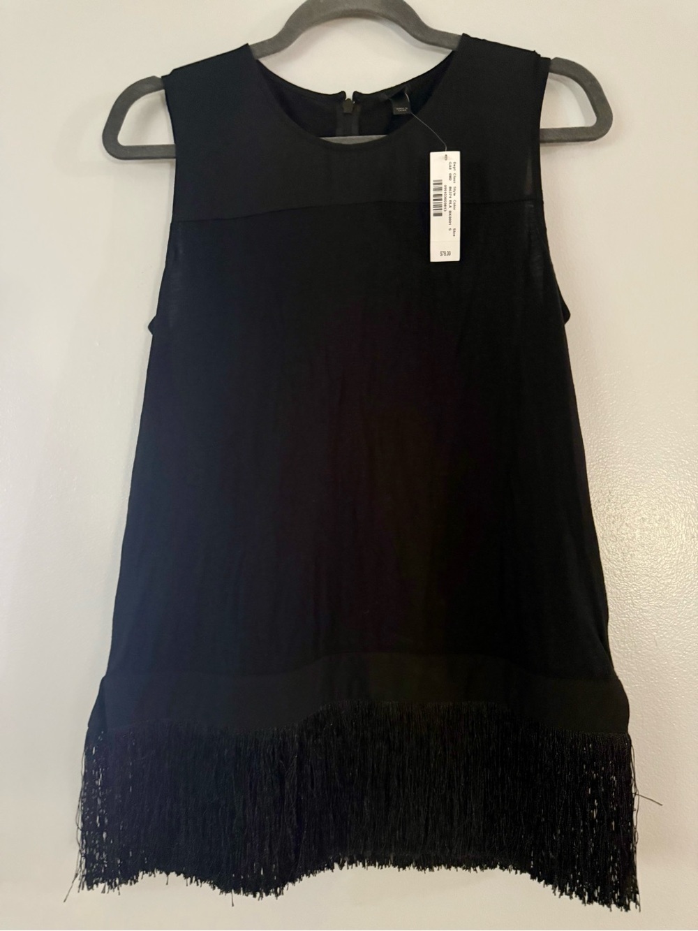 J.Crew Black Fringe Tassel Sleeveless Tunic Tank Top Blouse S